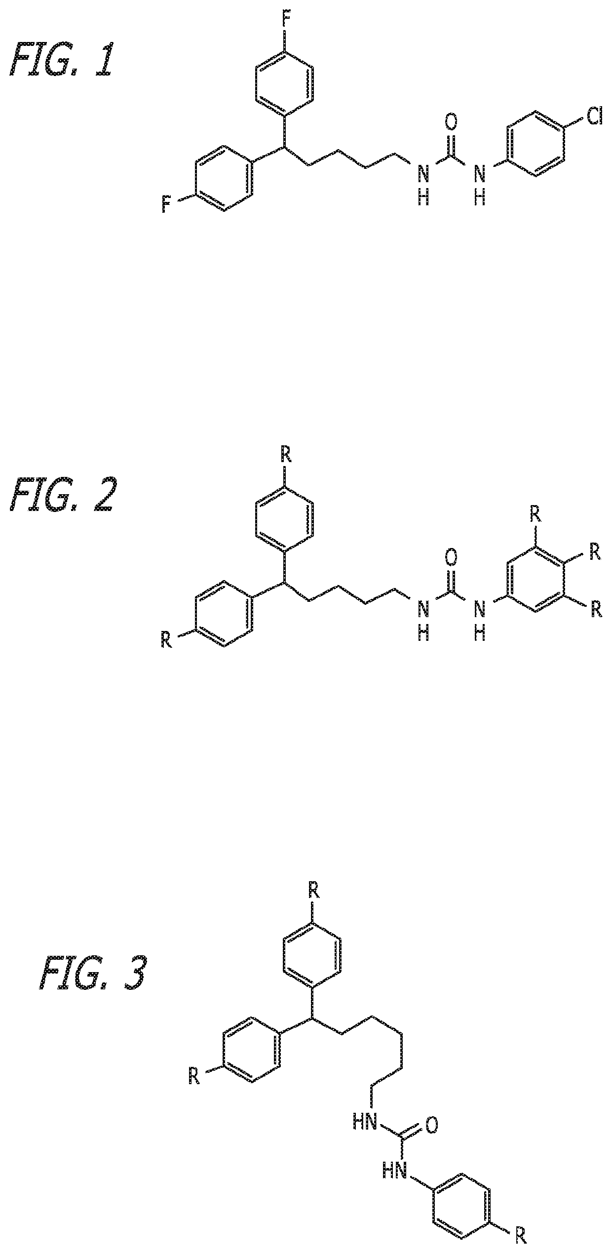 Substituted bisphenylalkylurea compounds and methods