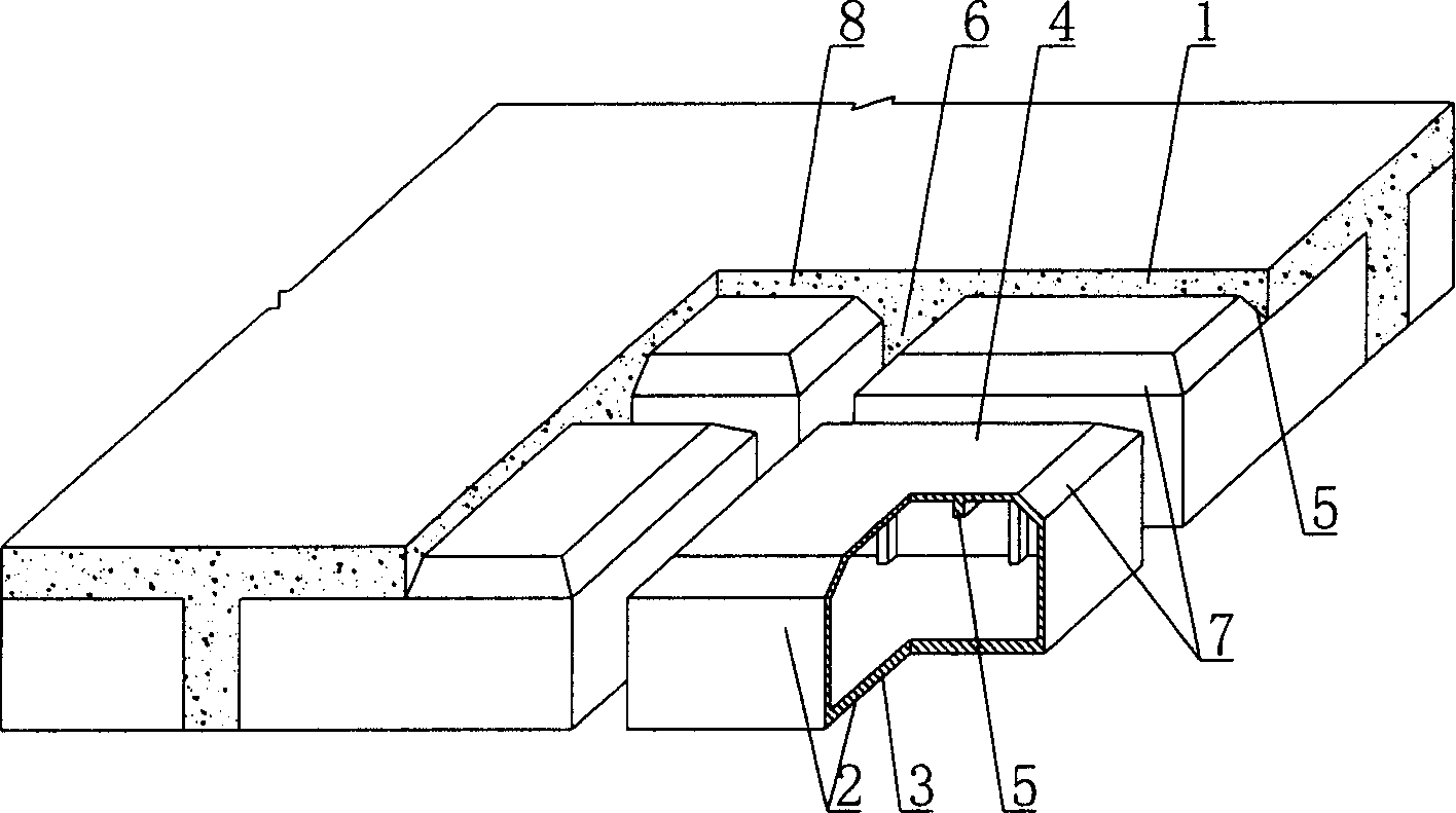 Hollow slab made from concrete reinforced by steel bar cast in-site