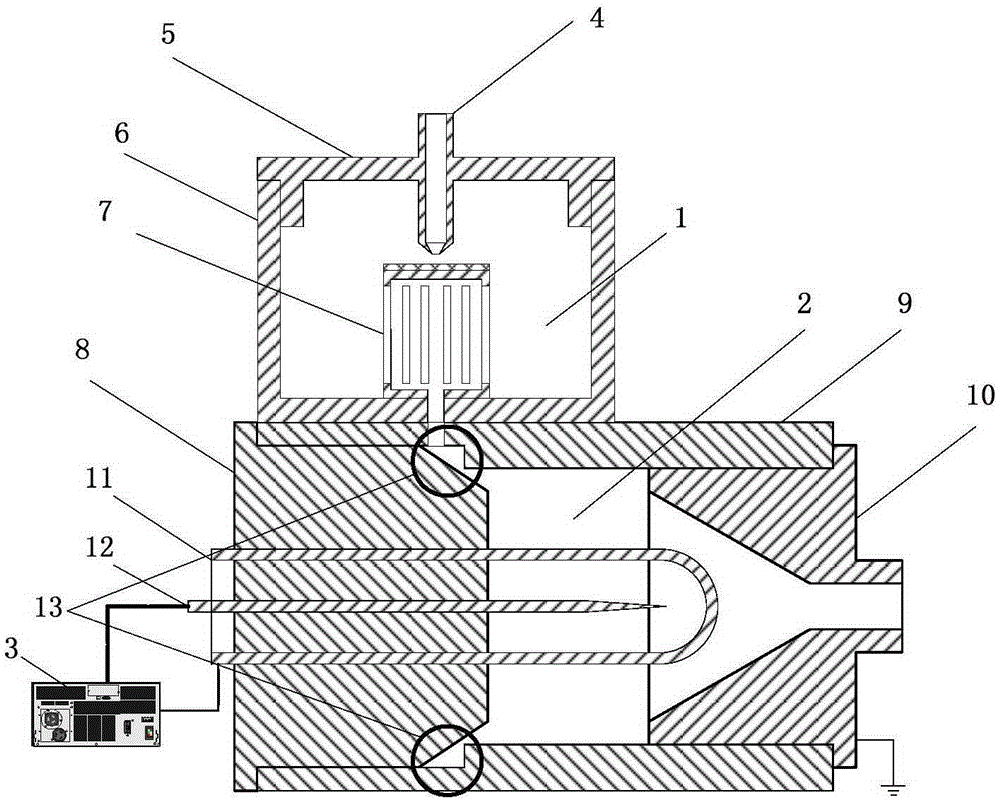 A device and method for improving the efficient charging of atmospheric fine particles