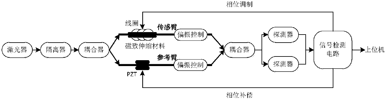 Magnetostriction-based fiber weak magnetic field detection system