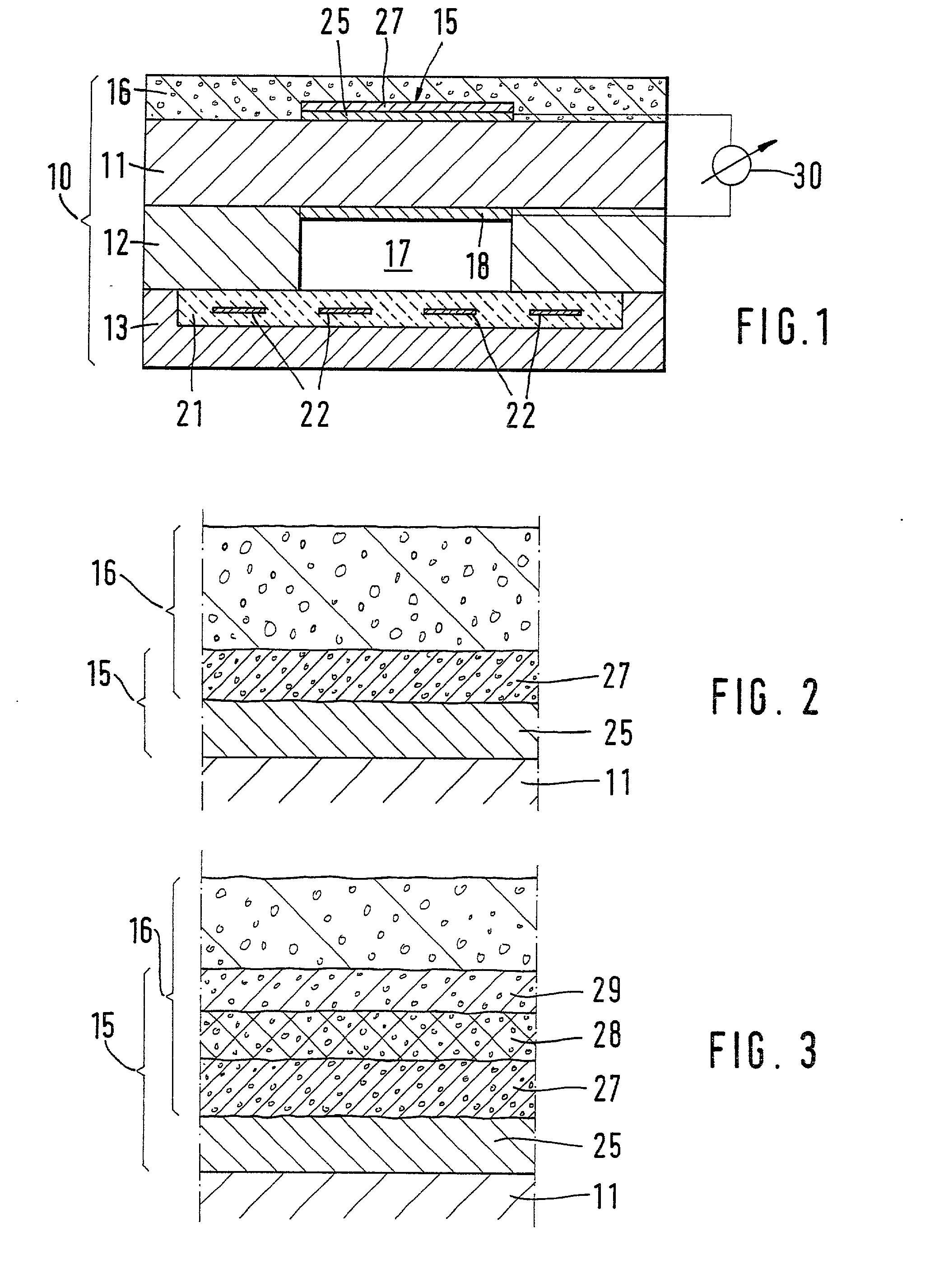 Gas sensor and corresponding production method