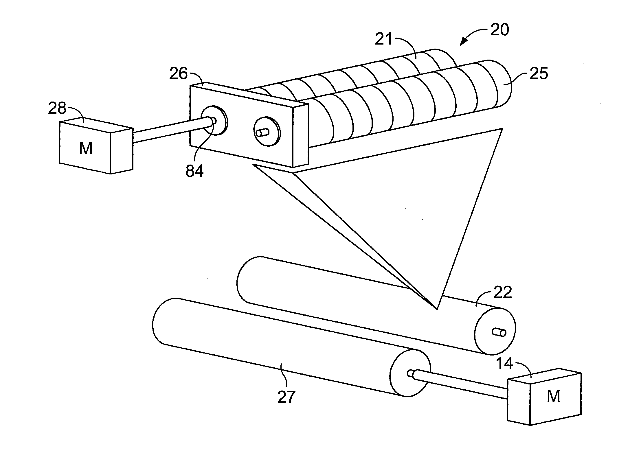 Compressible roll top of former for multiribbon transport