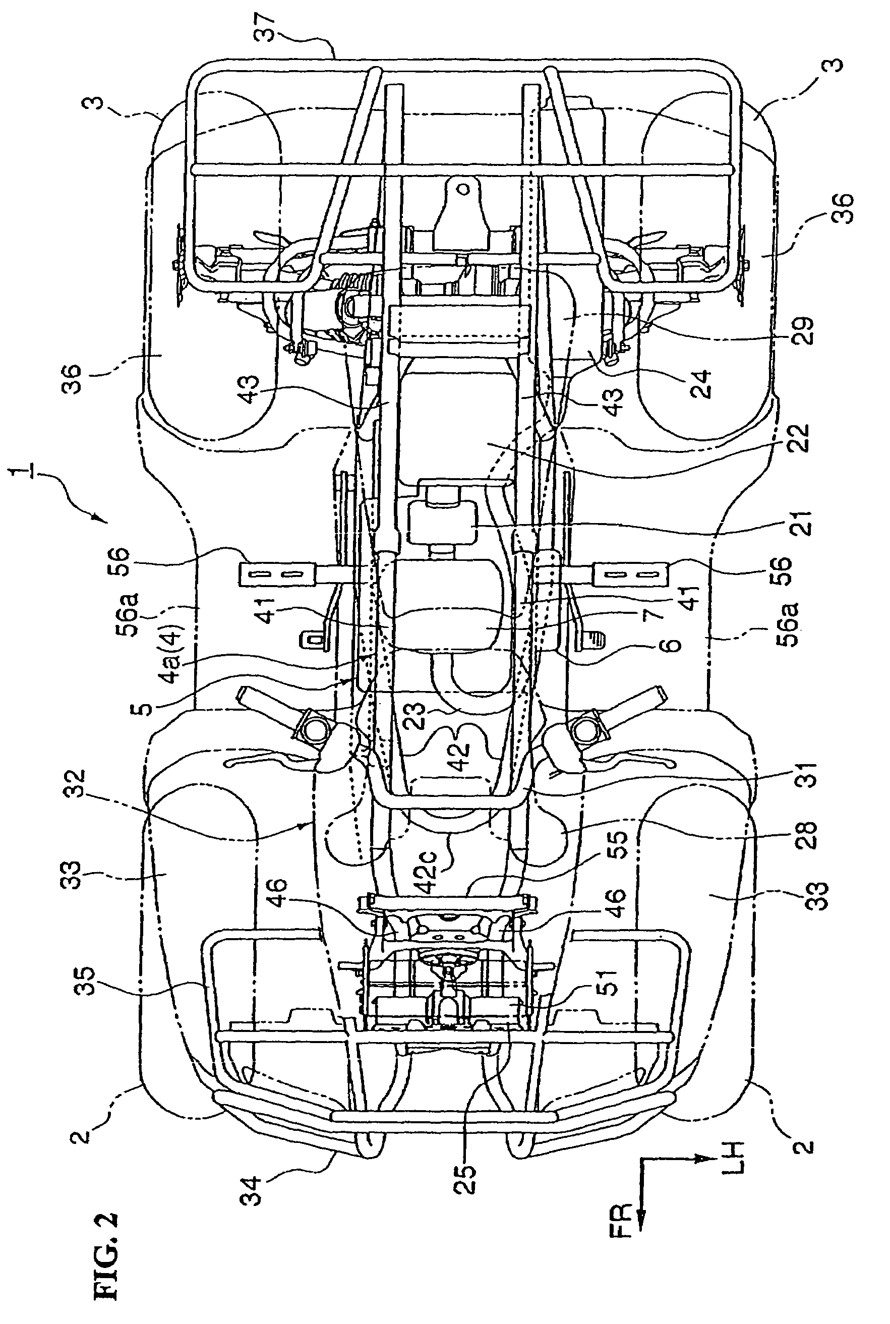 Suspension structure with improved shock absorber arrangement, and vehicle incorporating same