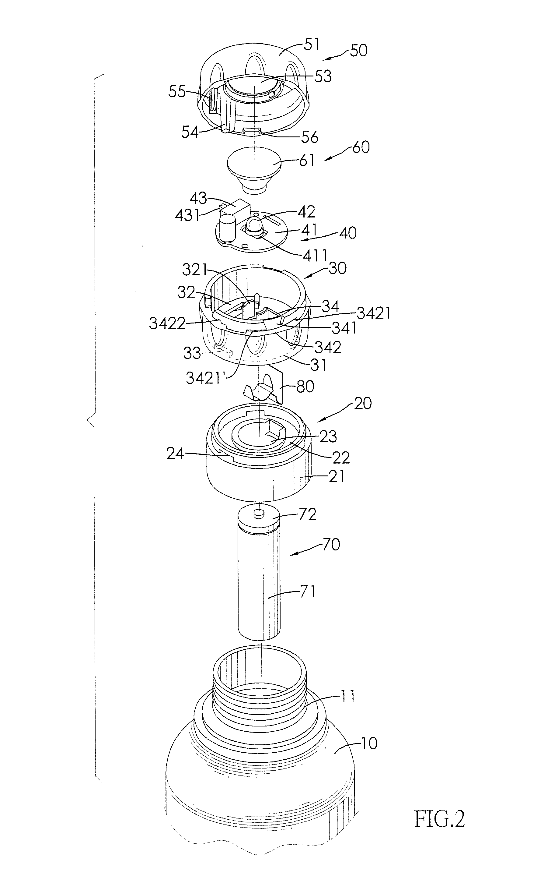 Lighting device having at least one water-activated battery mounted between a bottle cap and a bottle