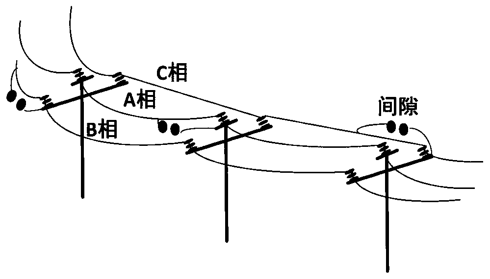 Single-phase installation structure of parallel gap of 10kV distribution line and test method thereof