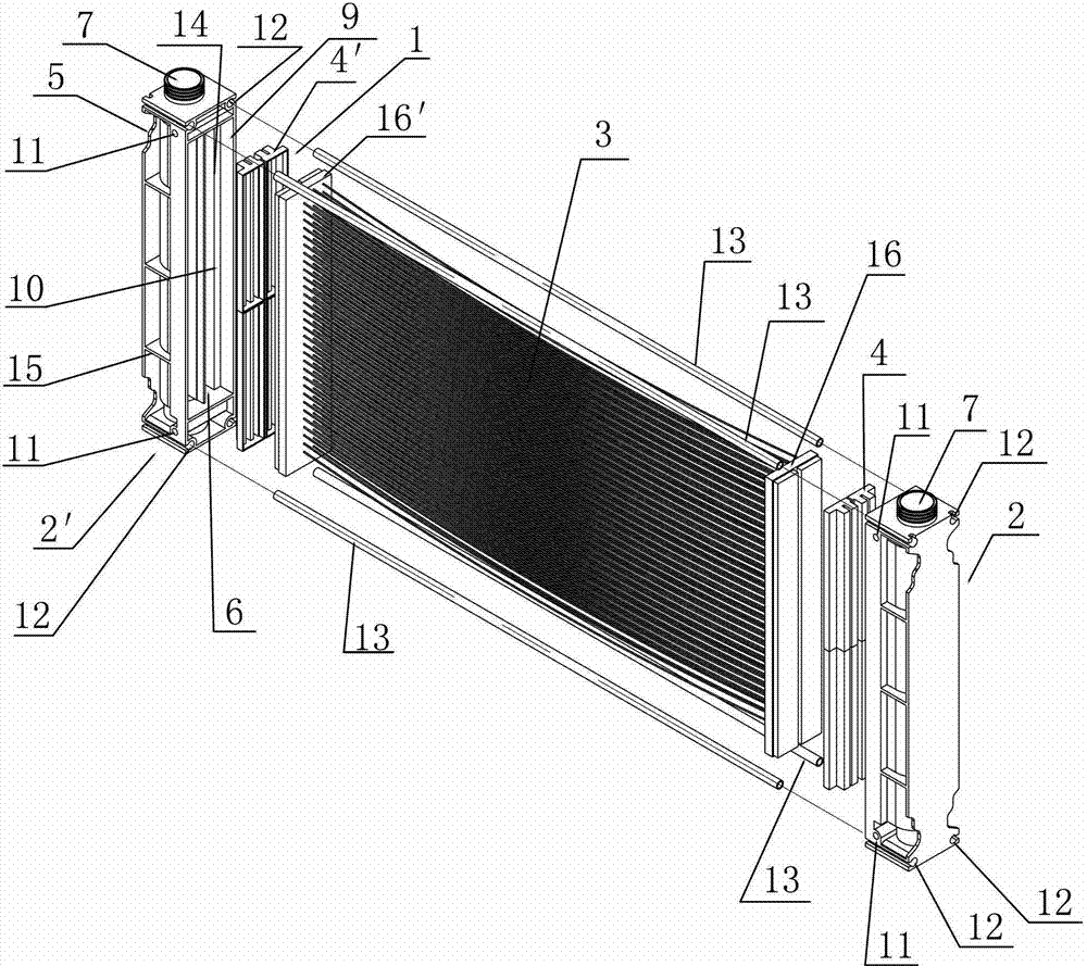 Enhanced external pressing hollow fibrous membrane assembly easy to assemble and capable of being integrated