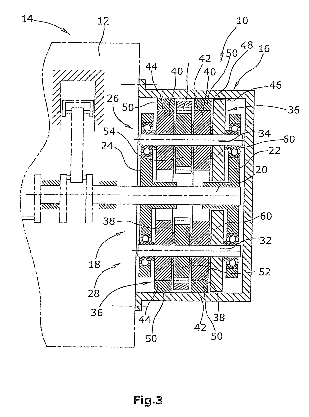 Centrifugal mass arrangement for the balancing of rotational accelerations of an engine housing