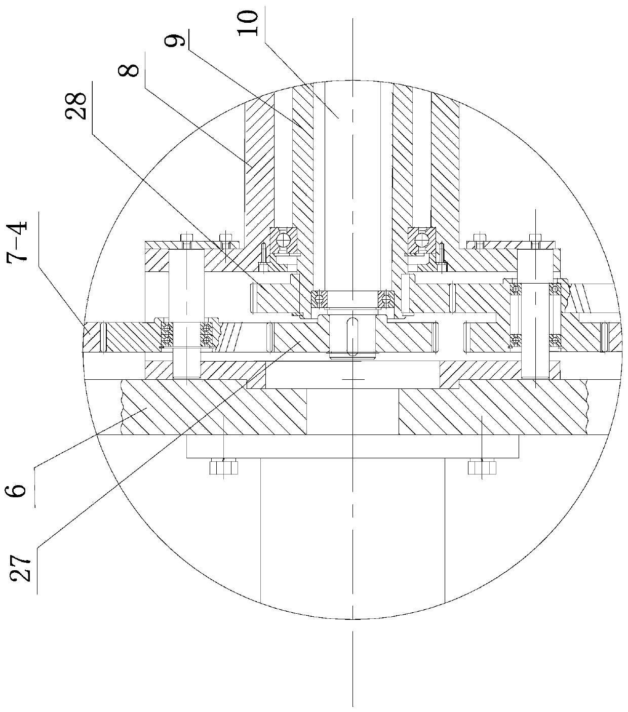 Winding drum material unwinding and winding printing tandem axle-free fixing unit