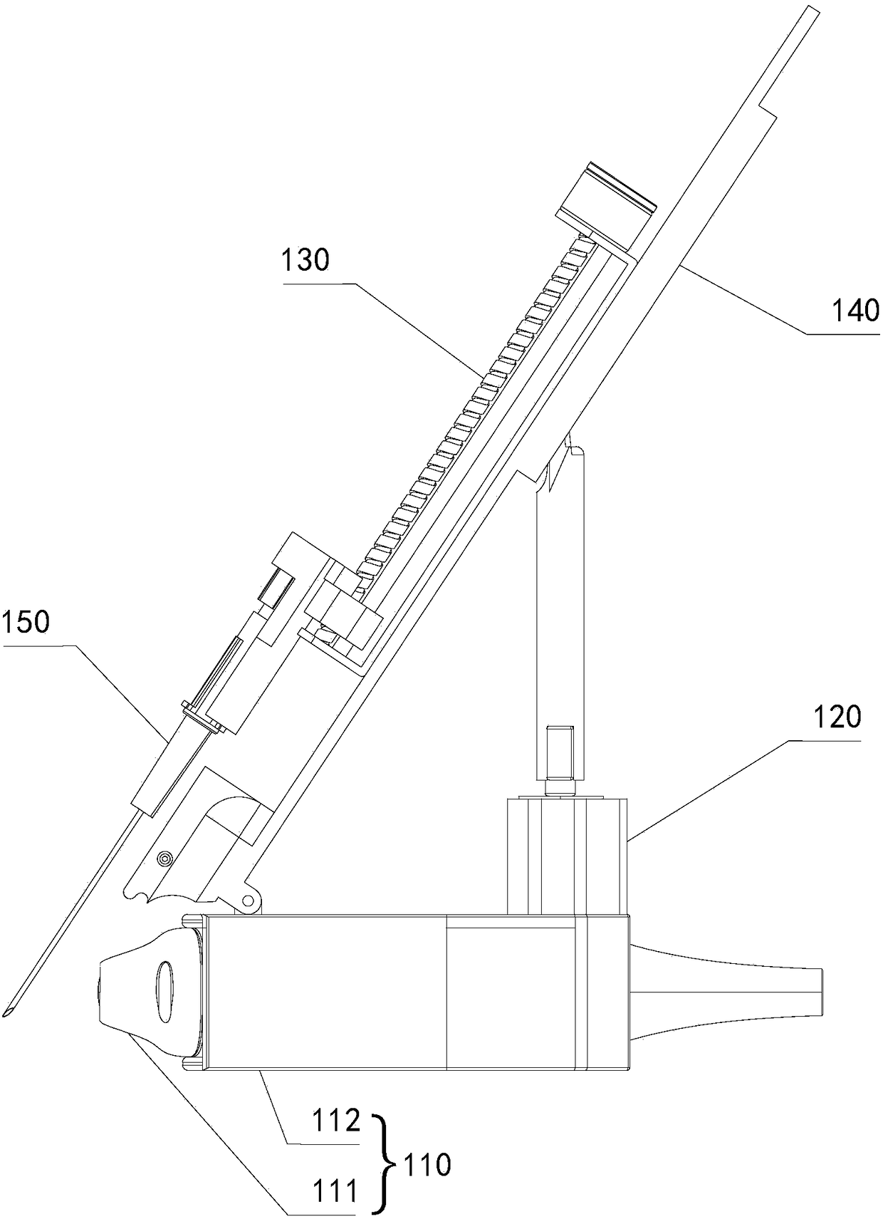 Acupuncture device adjustable in needle feeding angle and system and control method thereof