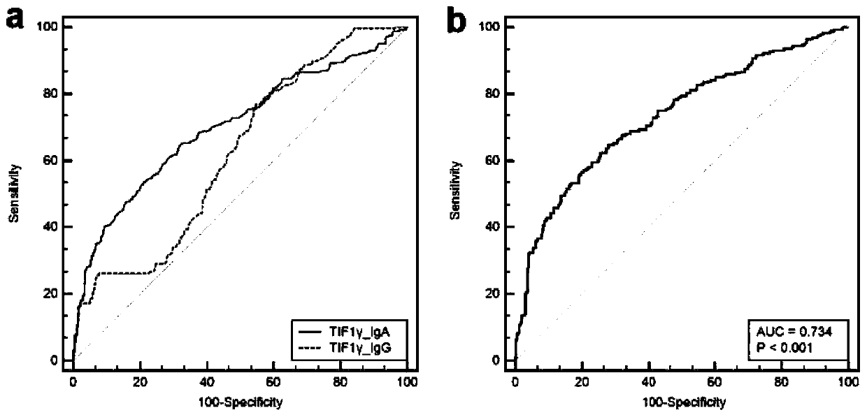 Application of anti-TIF1 gamma-IgA and anti-TIF1 gamma-IgG as combined diagnosis marker in lung cancer diagnosis