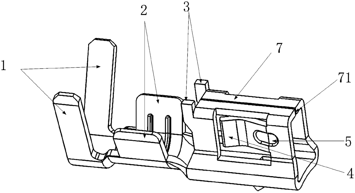 Protection type terminal with two-sided elastic piece and low insertion force