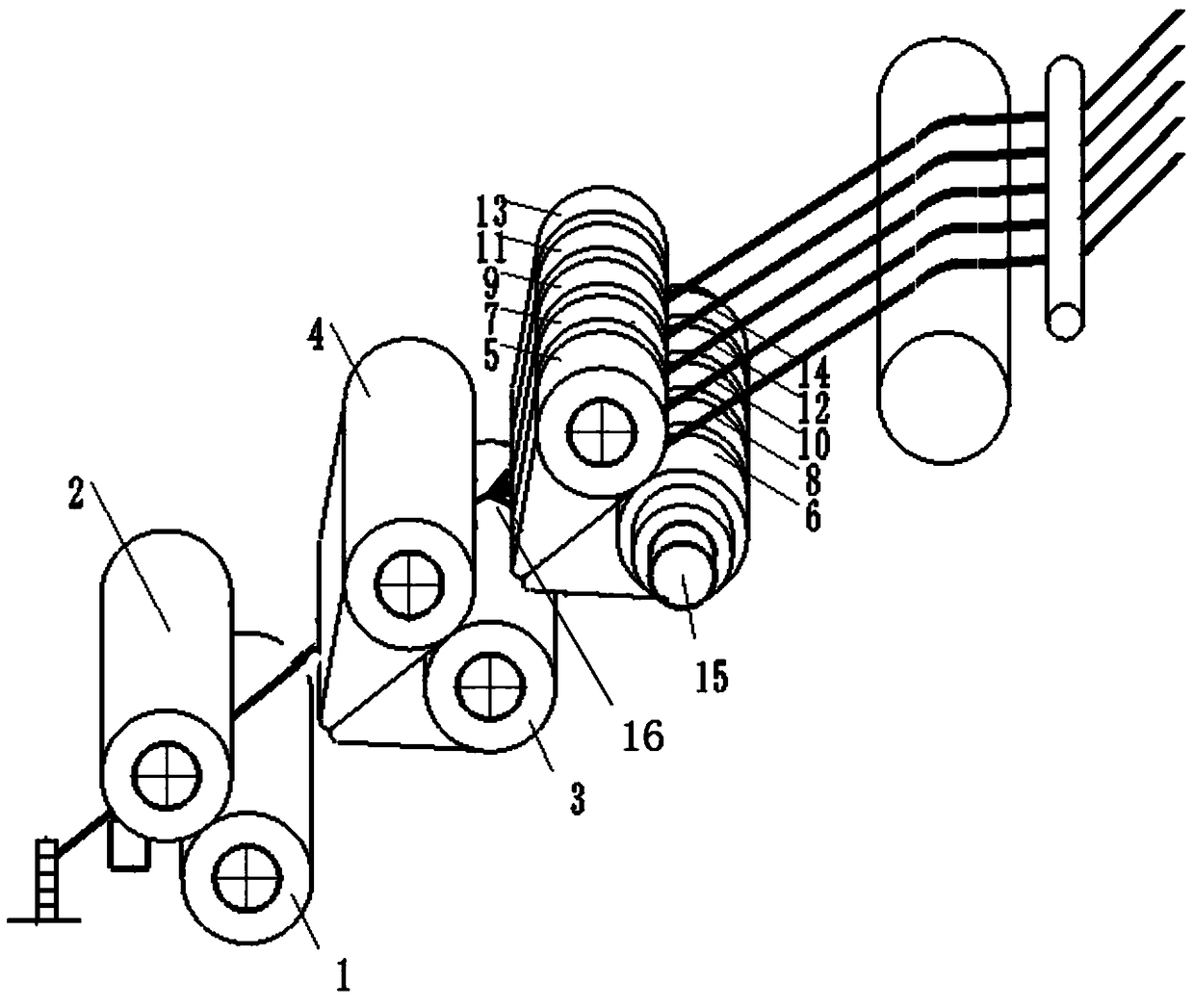 Method and device for regulating yarn linear density and blending ratio by five-component synchronous drafting