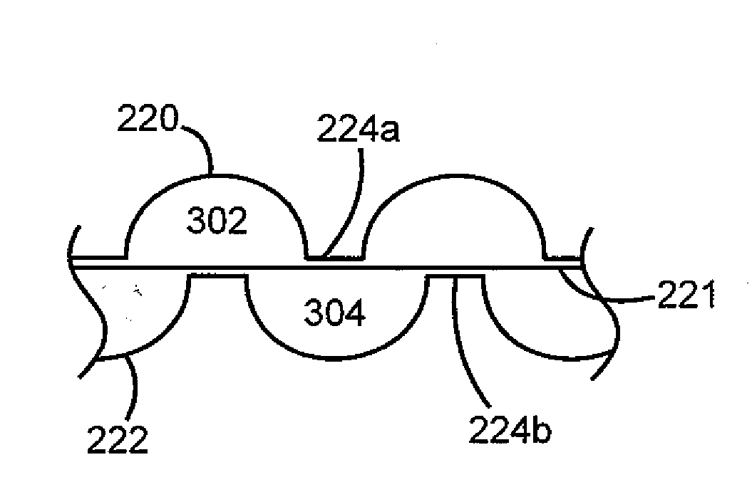 Cushion bladder with middle layer having gaps and various positioned interior welds