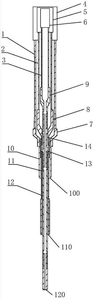 Three-layer tubing string injection device