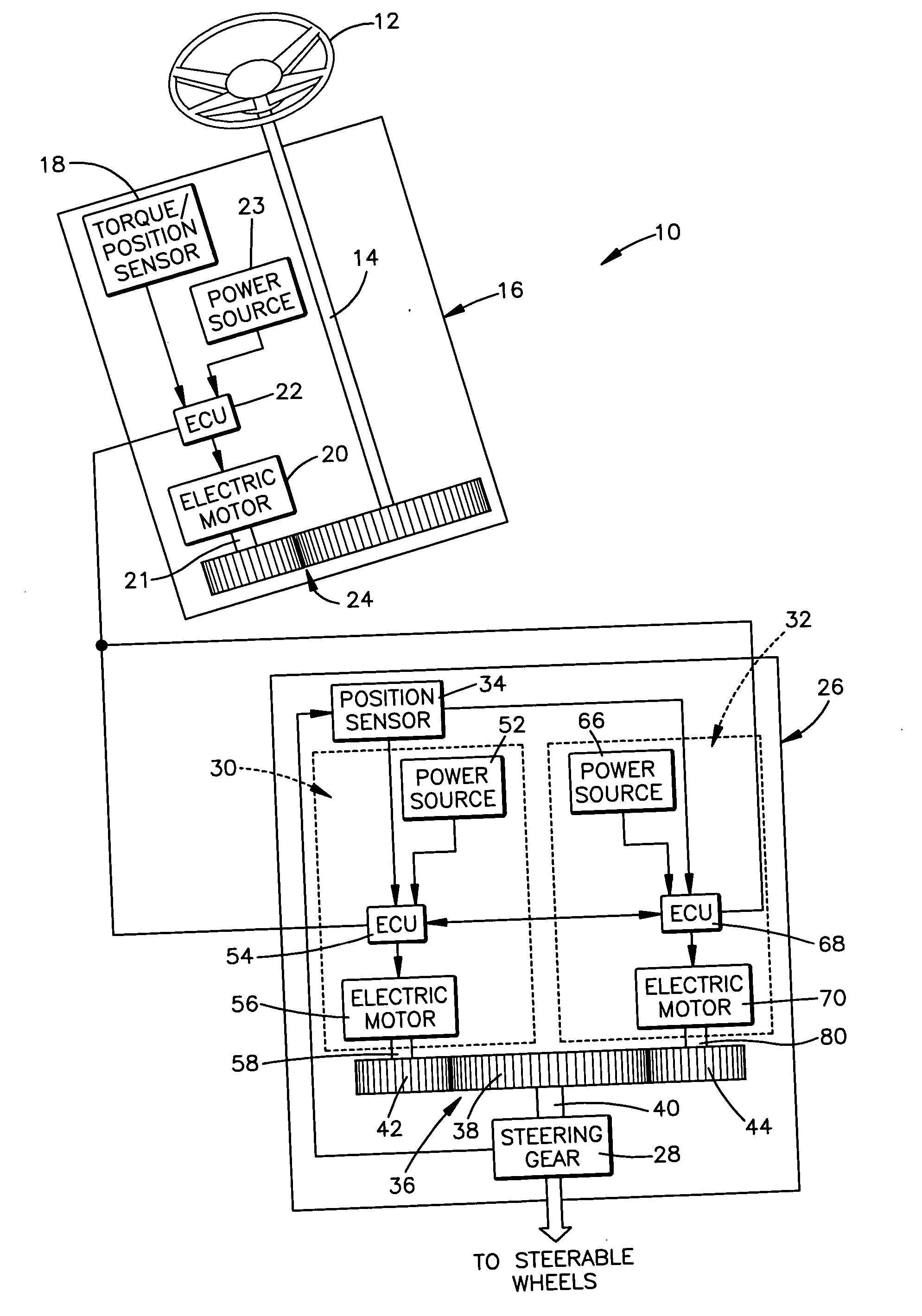 Steer-by-wire steering apparatus with redundant electric motor drive systems