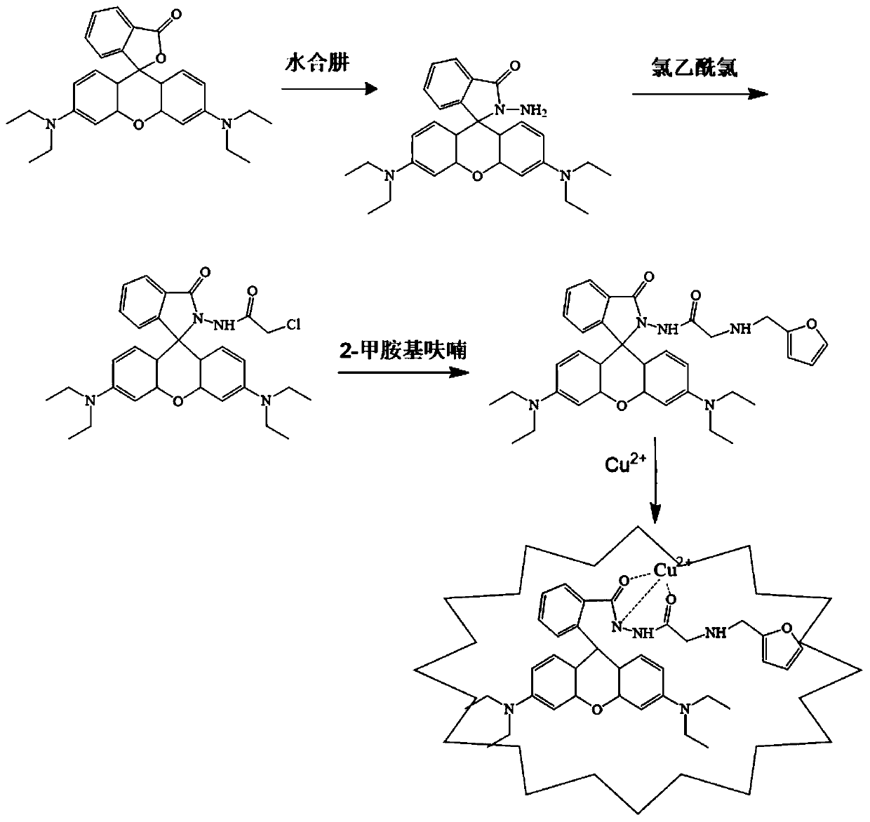 Preparation and application of aminoacylmethyl-(2-methylaminofuran)rhodamine amide derivative