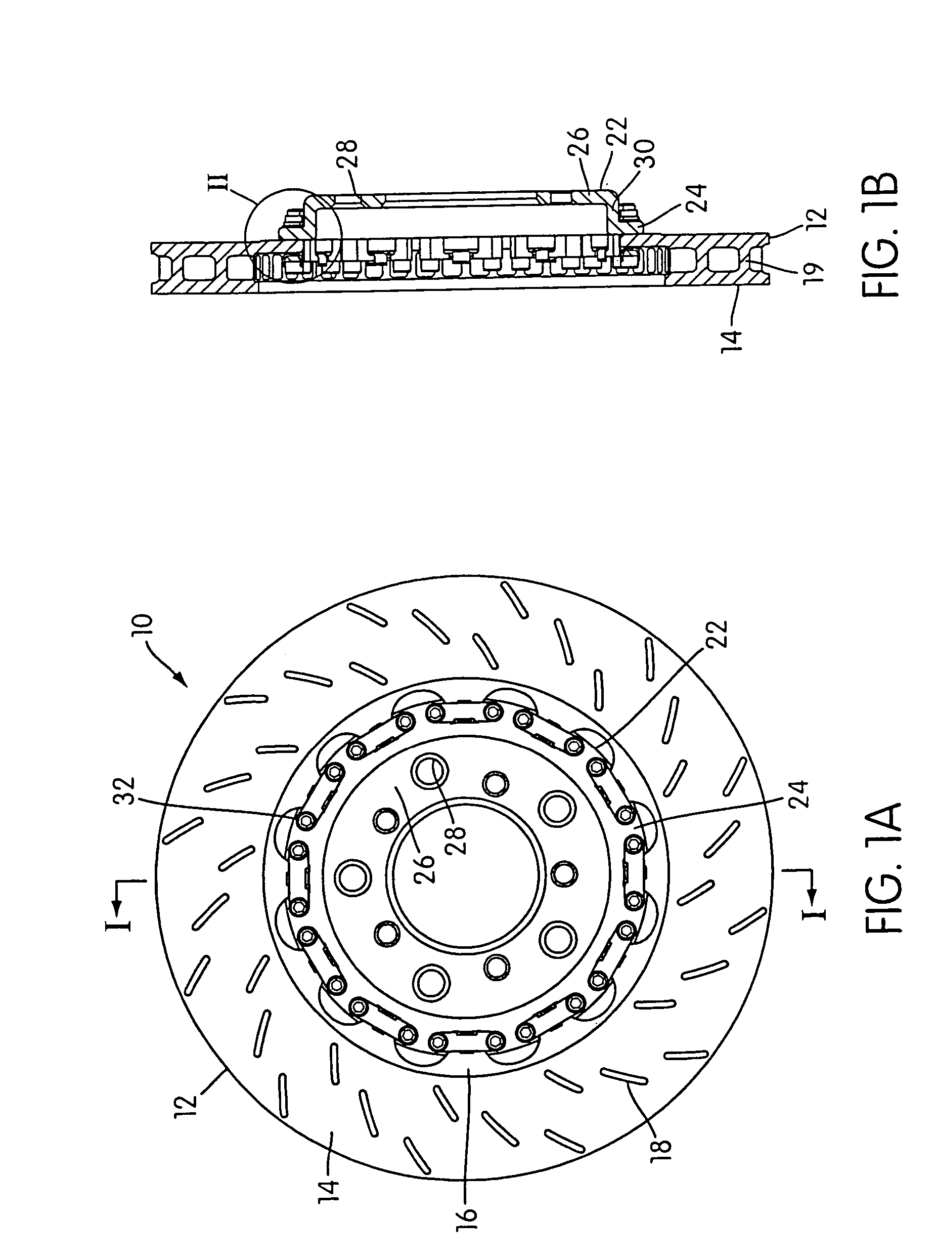 Brake rotor attachment assembly that promotes in plane uniform torque transfer distribution