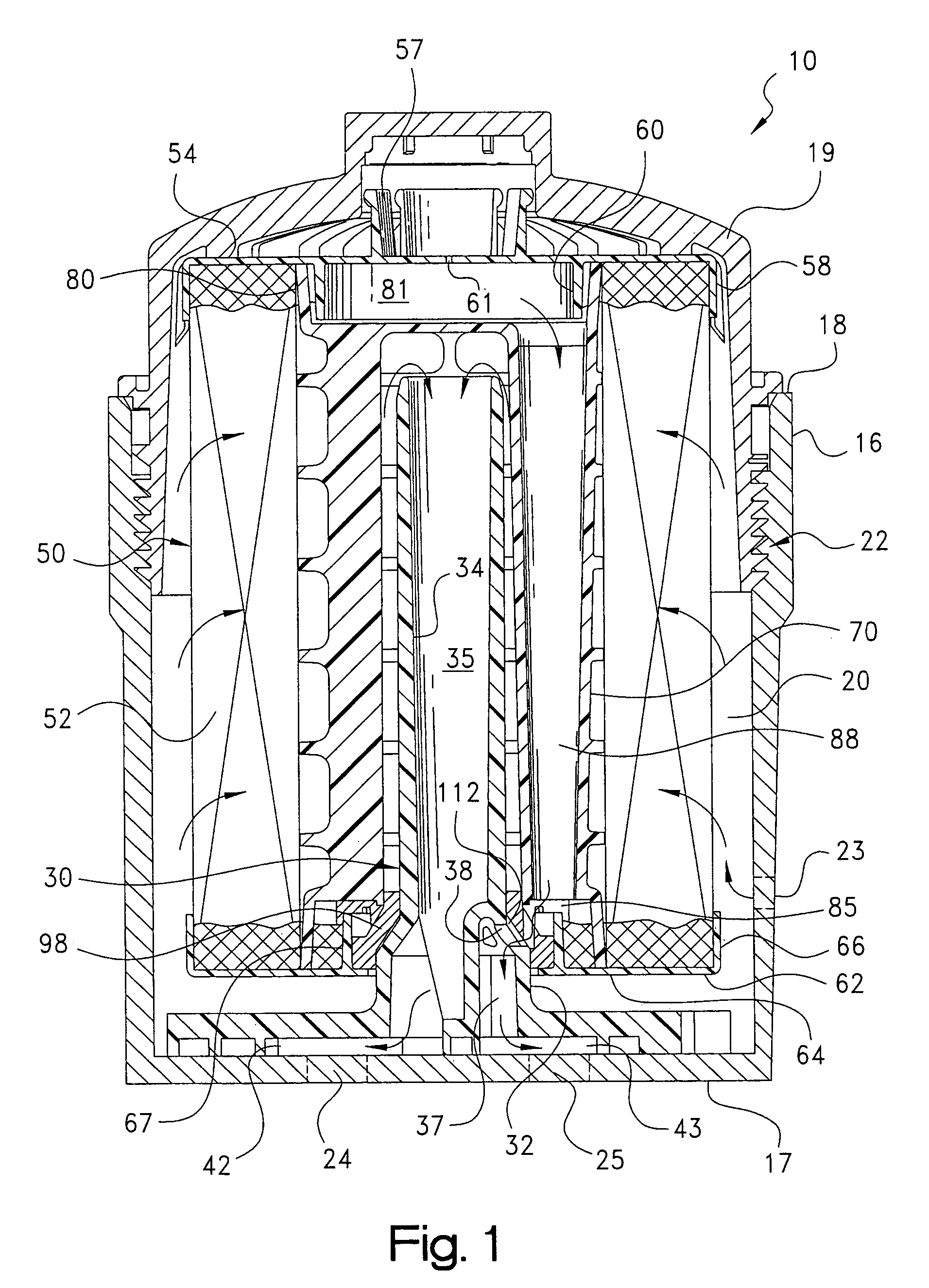 Filter assembly with vented filter element