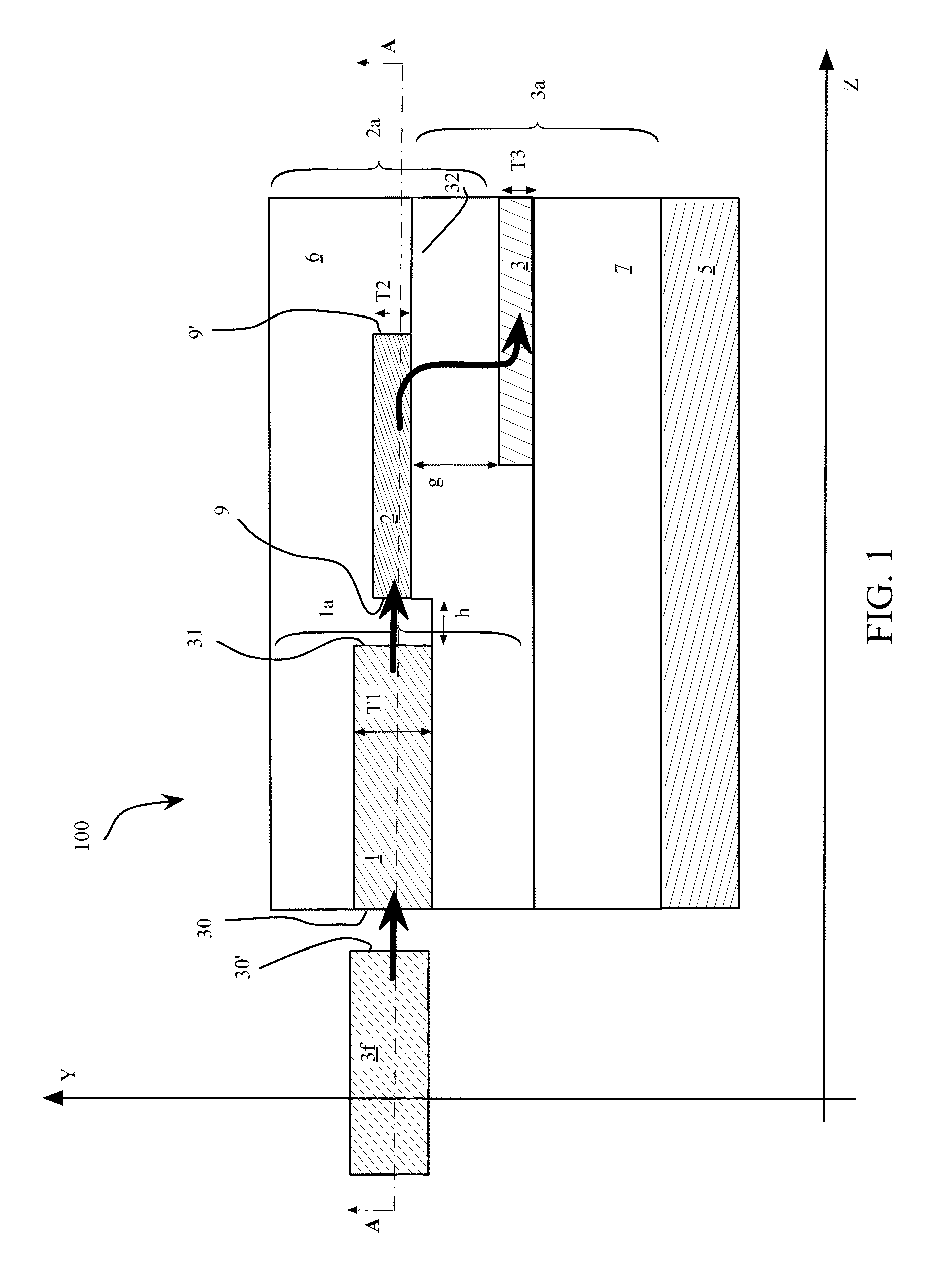 Optical mode transformer, in particular for coupling an optical fiber and a high-index contrast waveguide