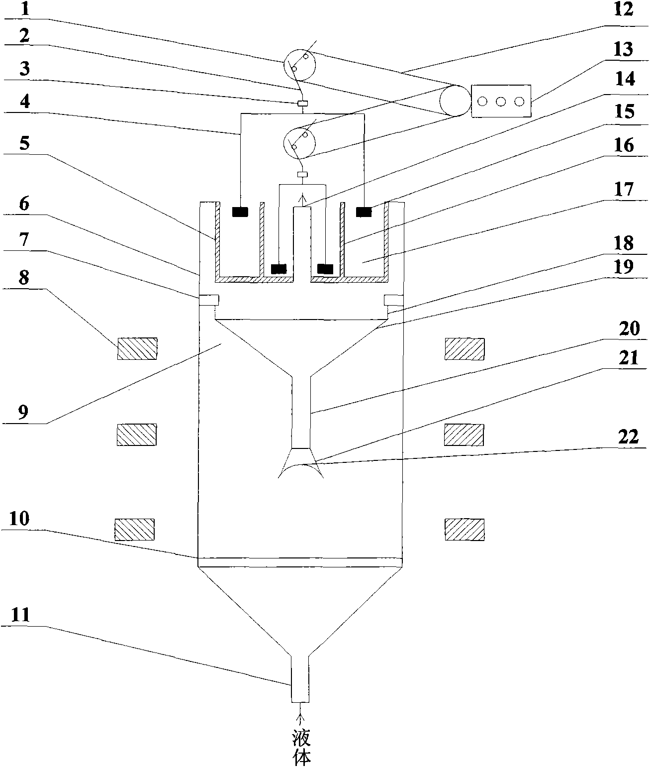 Magnetic-particle in-situ separation device for magnetic stabilization fluidized bed