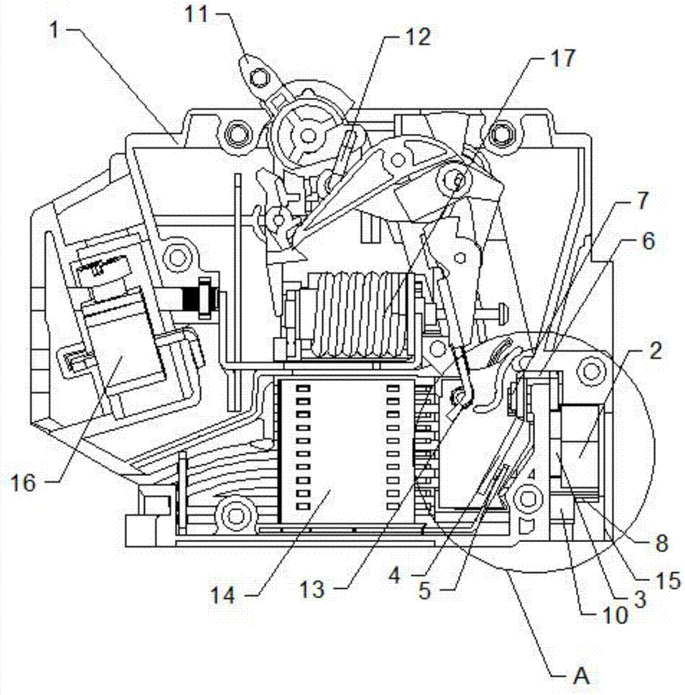 Small-size circuit breaker with insertion conductive clamp