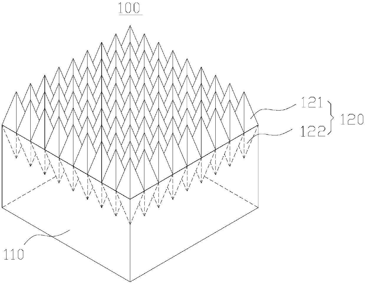 Double grating nanostructure composed of quadrangular double cone arrays and preparing method thereof