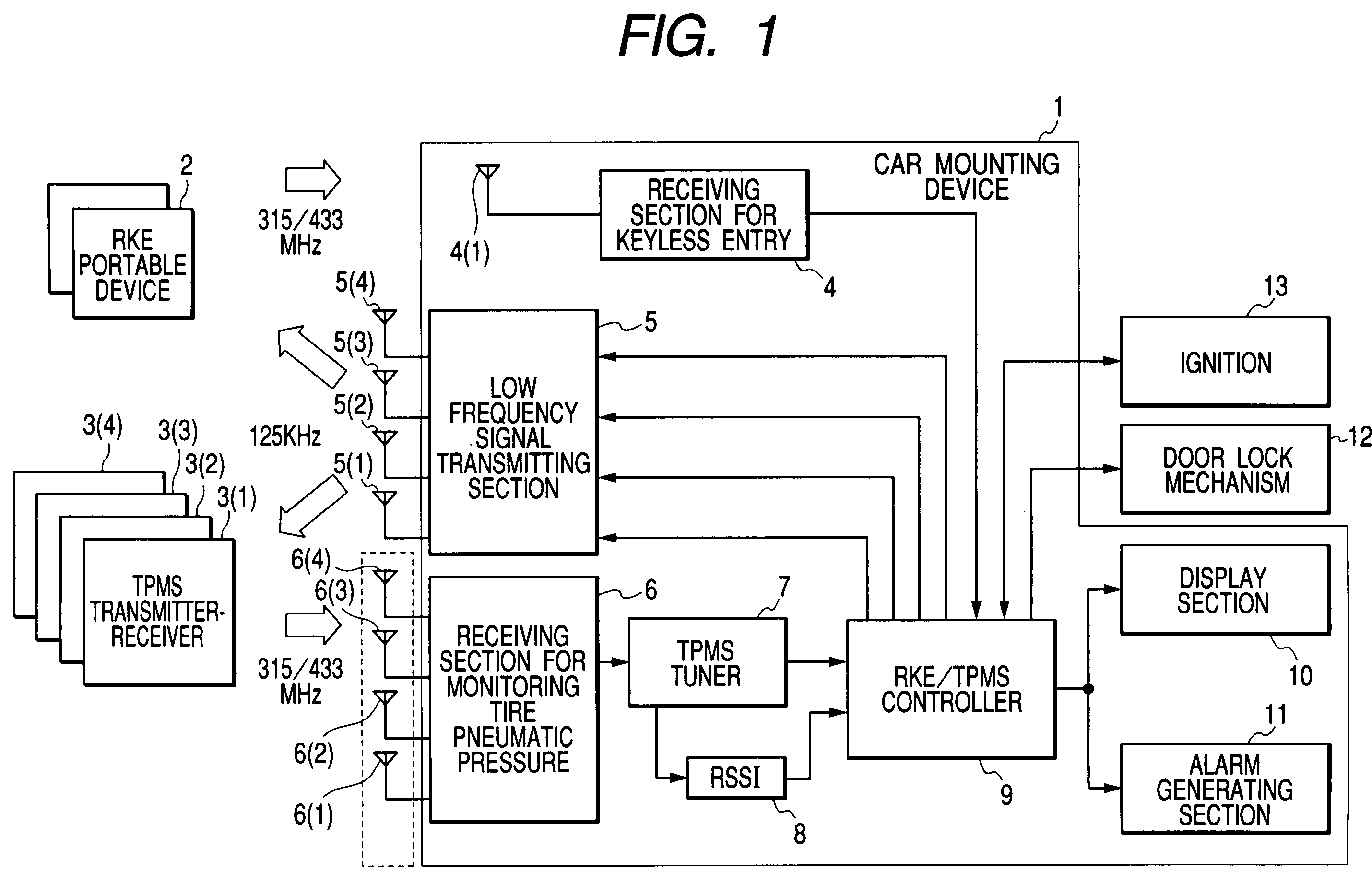 Passive keyless entry device for monitoring tire pneumatic pressure by bidirectional communication