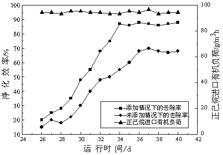 Method for improving processing of high-load n-hexane waste gas by biotrickling filter