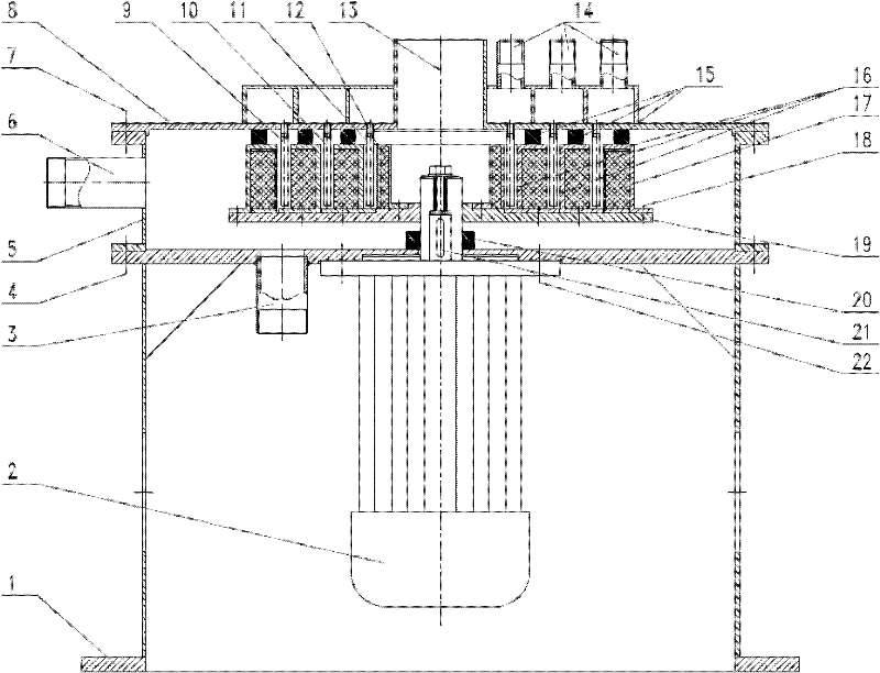 A high-gravity rotating bed device with staged liquid feeding and enhanced rotor end effect