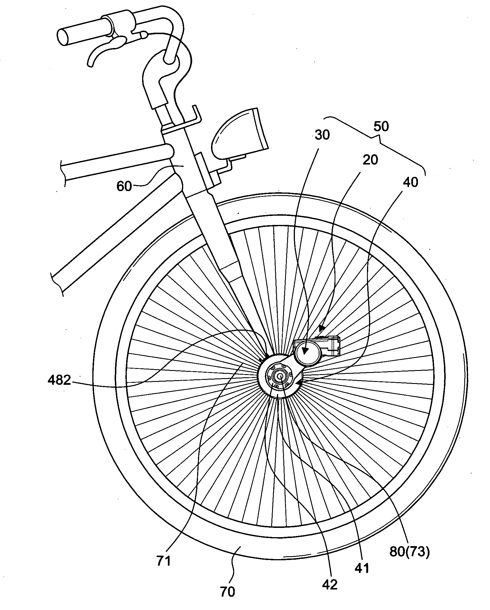 Combined device for power generation and illumination mounted on the wheel axle of a bicycle