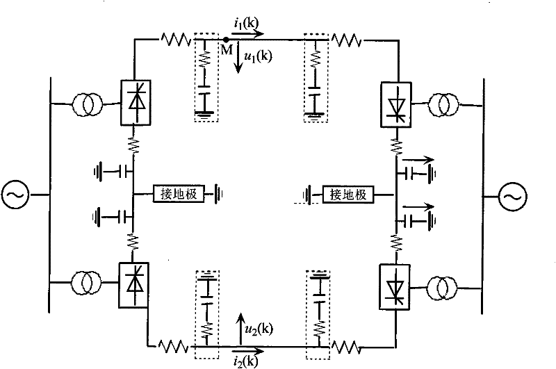 Fault ranging method by utilizing red and green colors to express traveling wave of DC power transmission circuit malfunction voltage