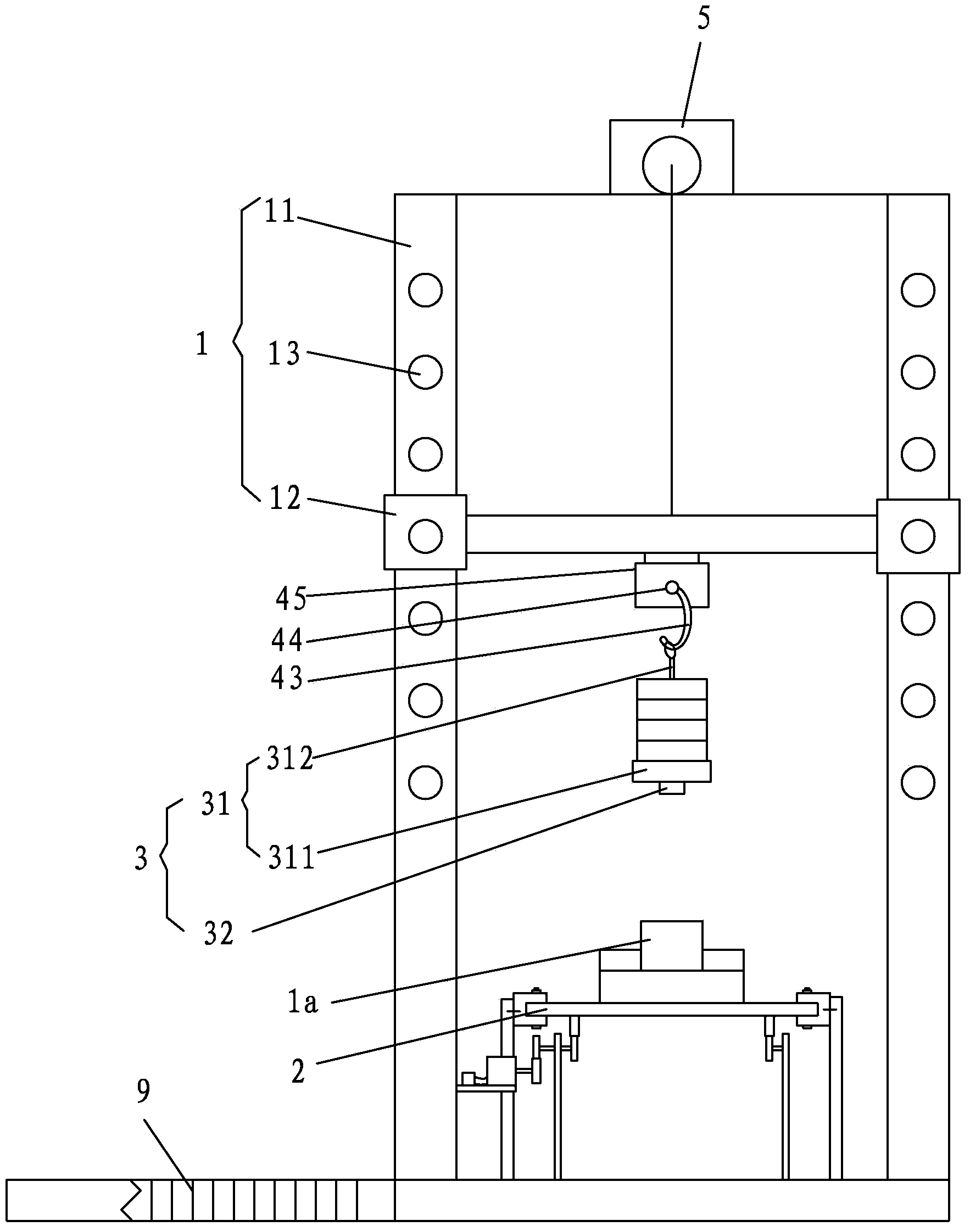 Multi-angle drop-hammer impact testing device and test bench thereof