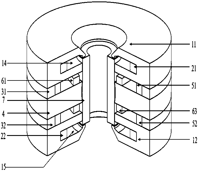 Three-degree-of-freedom spherical hybrid magnetic bearing with axial self-loop