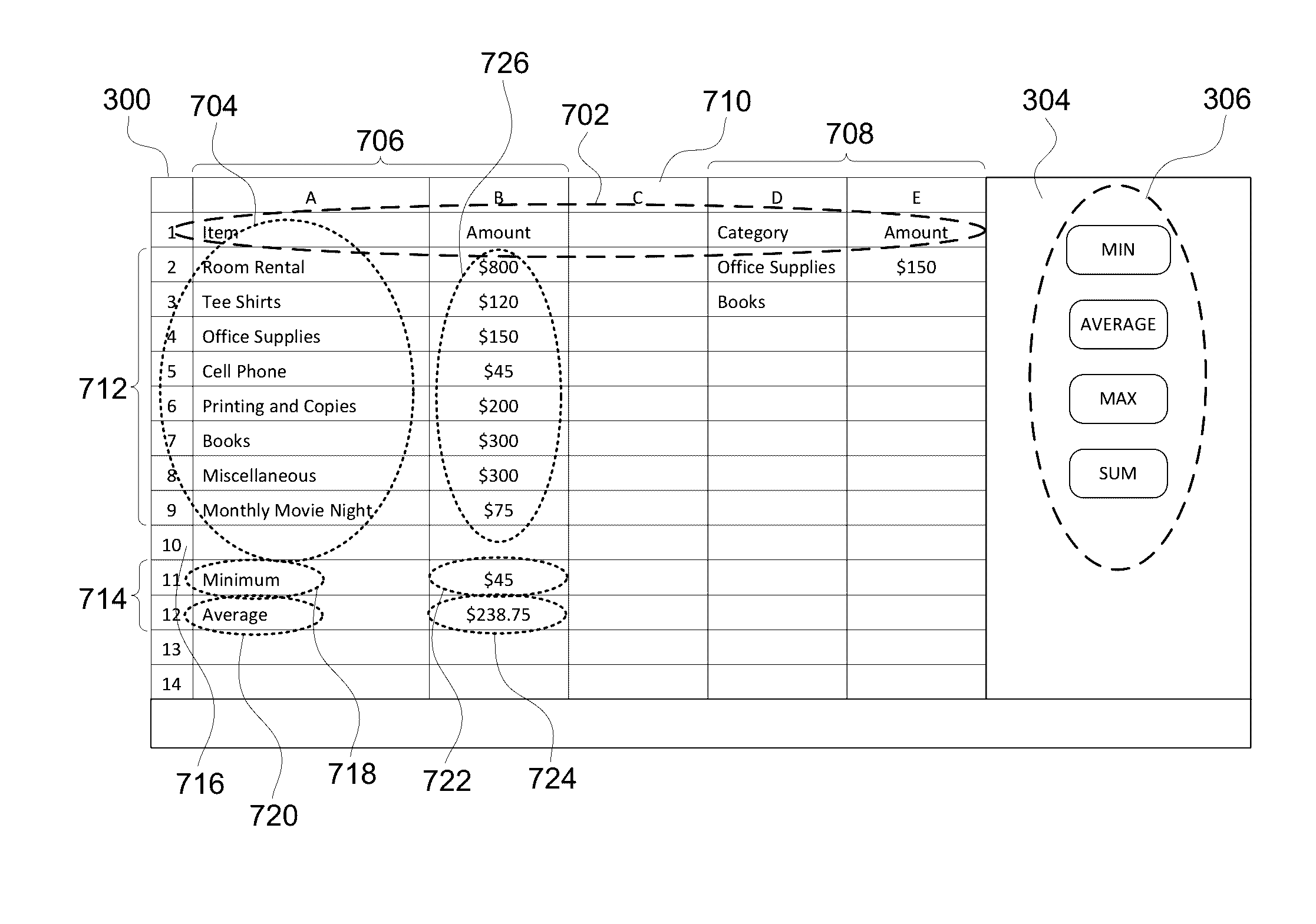 Suggesting a set of operations applicable to a selected range of data in a spreadsheet