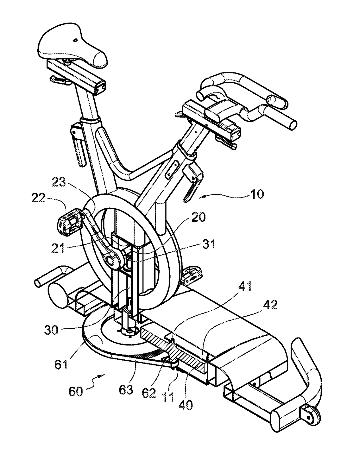 Stationary exercise bicycle with horizontal flywheel