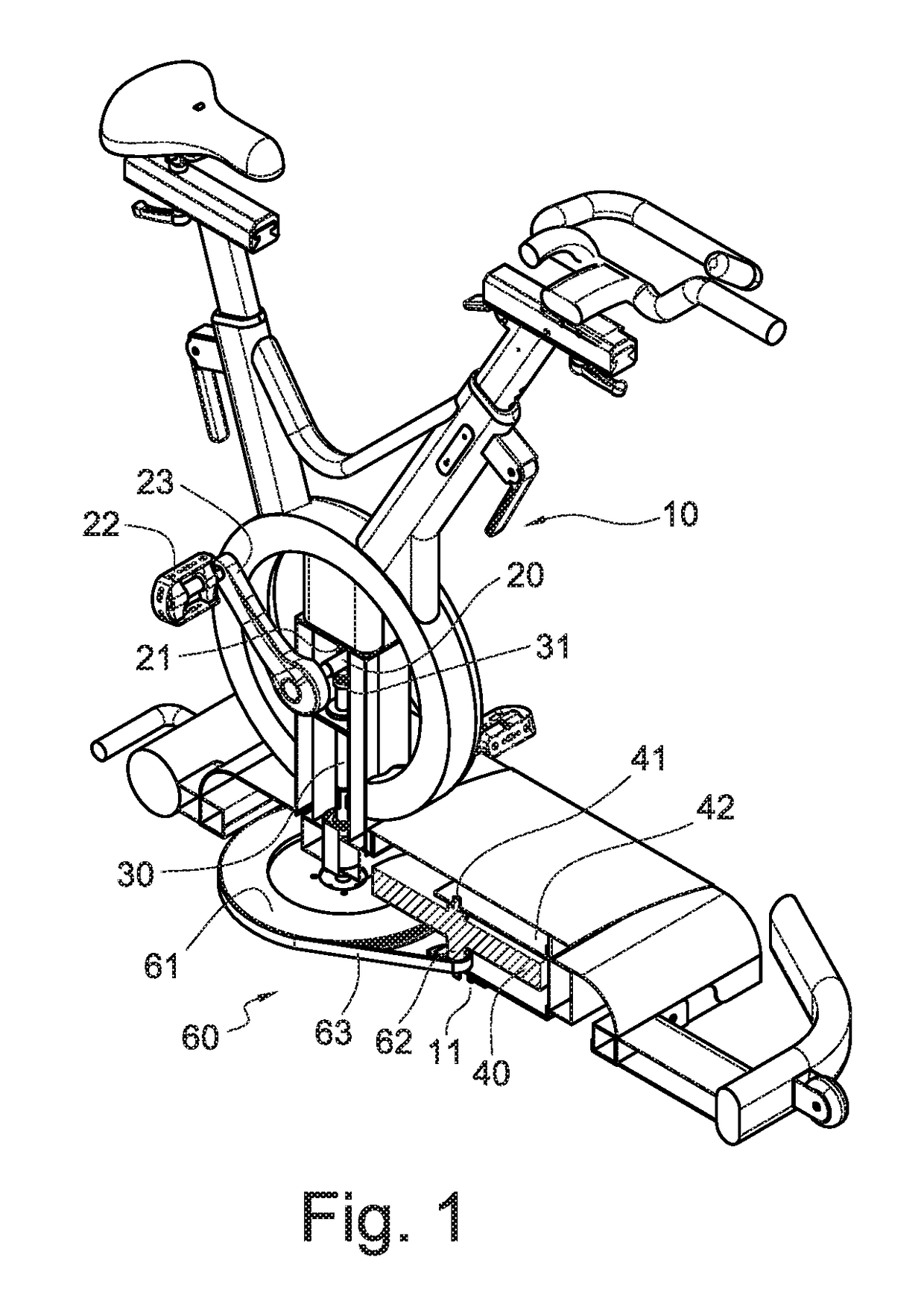 Stationary exercise bicycle with horizontal flywheel