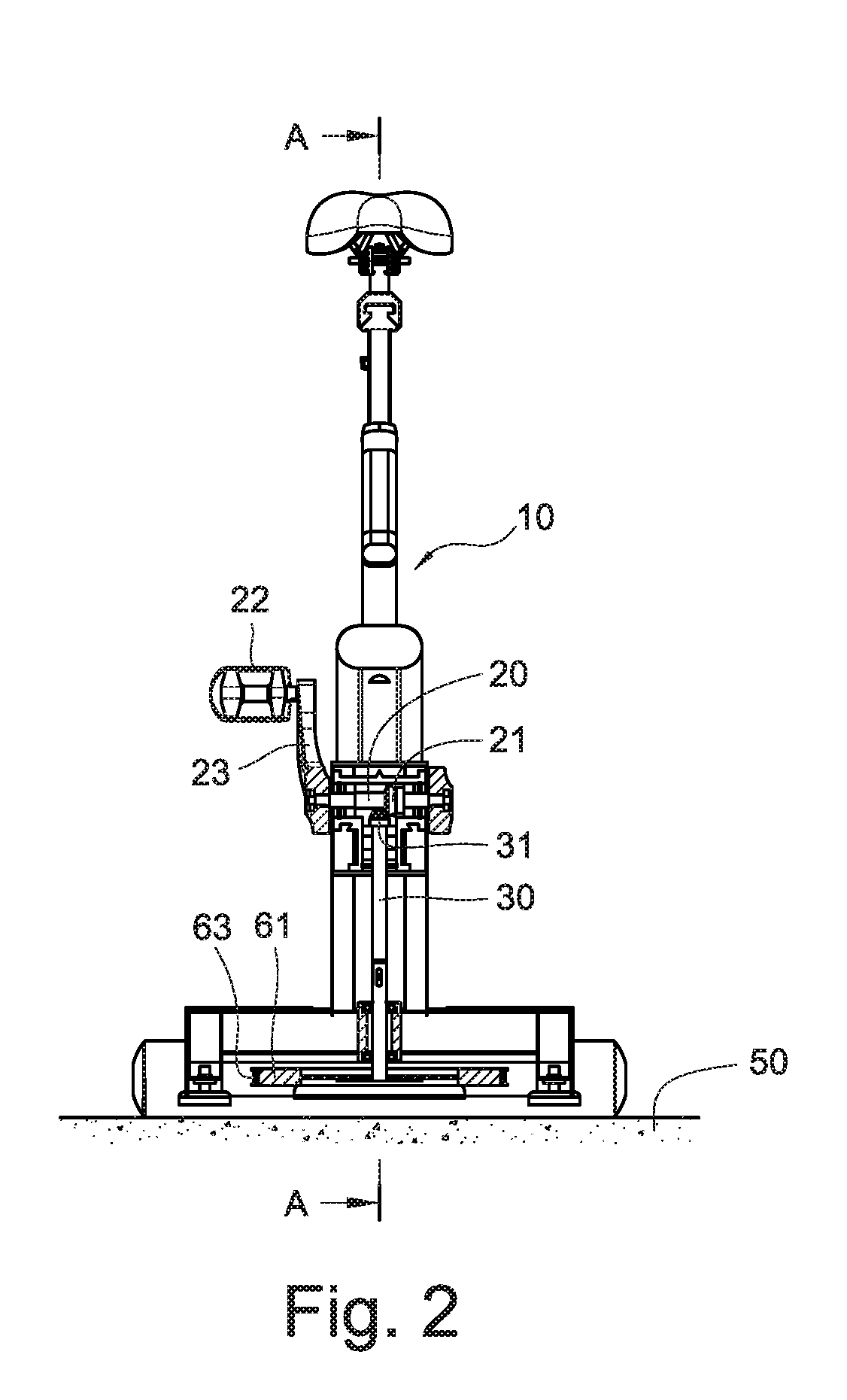 Stationary exercise bicycle with horizontal flywheel