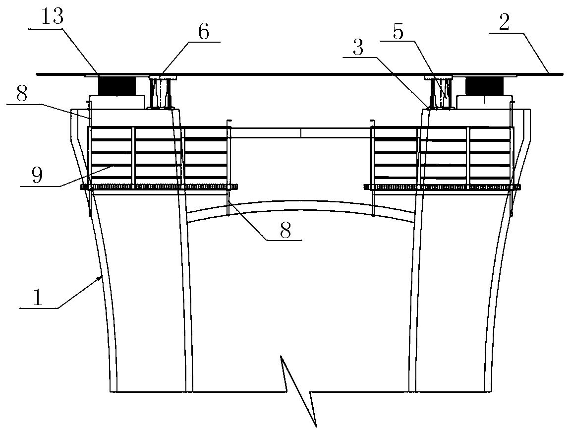 A construction method of a prestressing device for bridges without prestressing beams