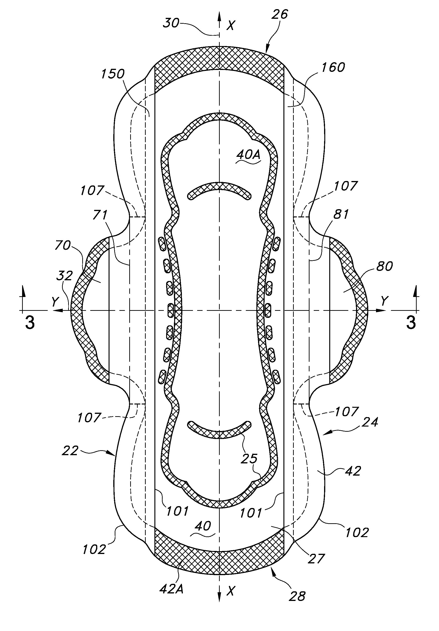 Absorbent personal care article having wings and protective strips