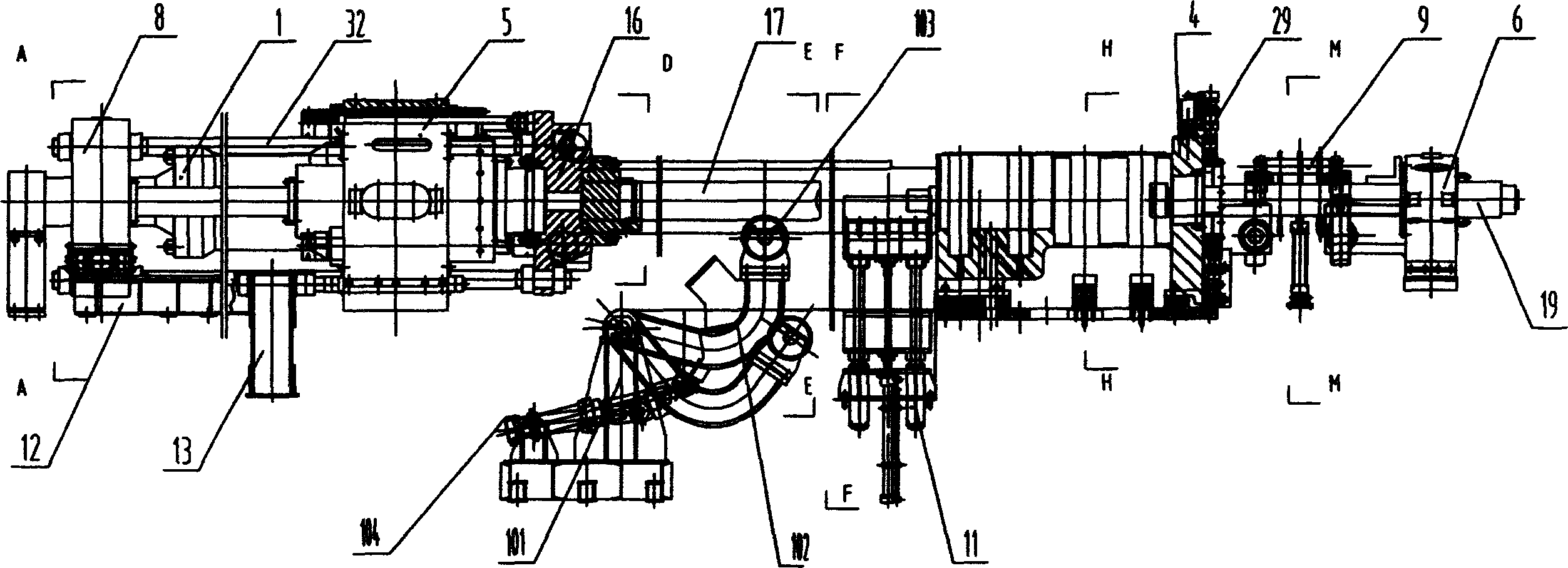 Horizontal hydraulic machine for drawing and extending