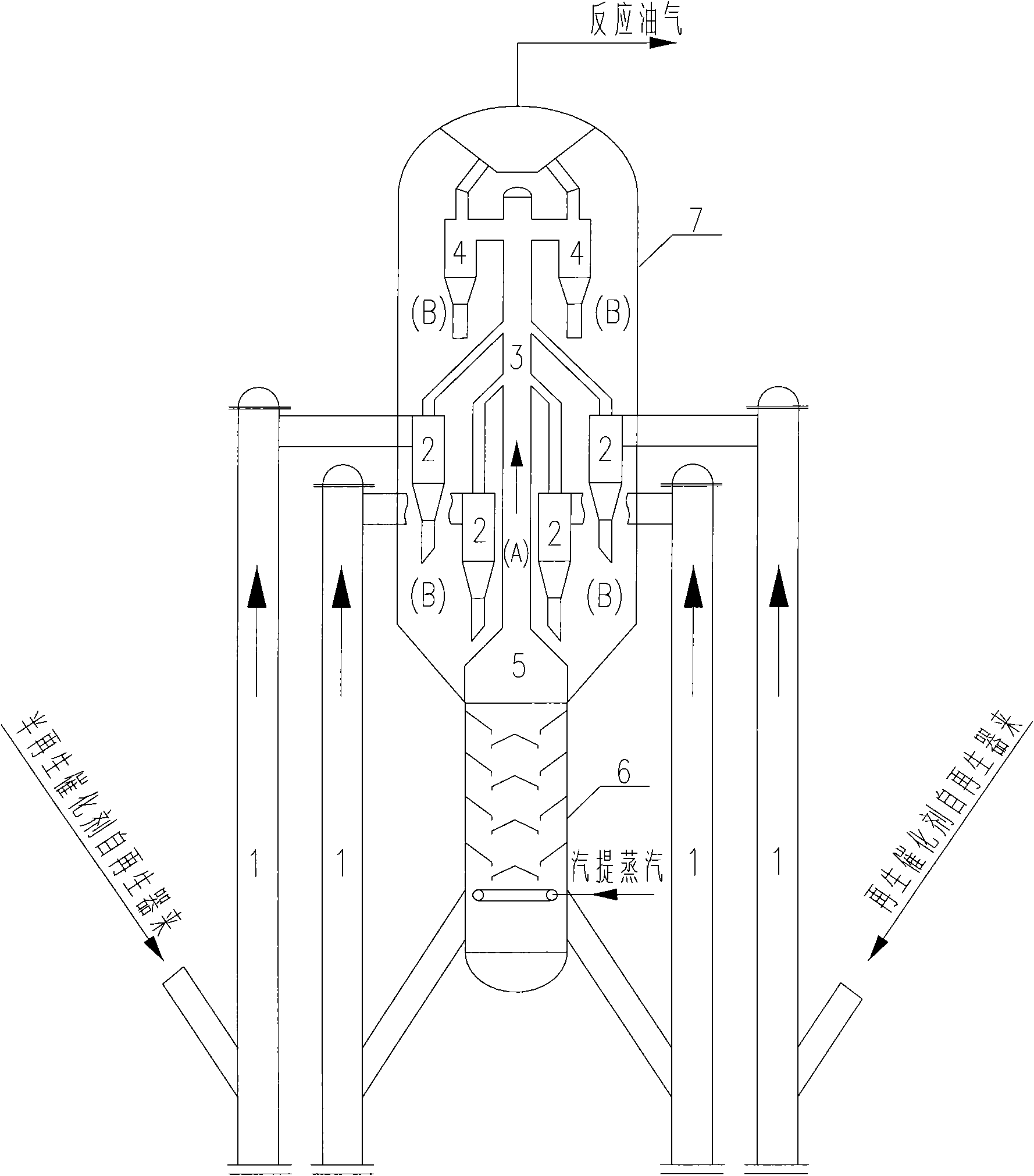 Closed type rough cyclone quick separation system carrying multiple-riser reactor for catalytic cracking process and catalytic cracking method thereof