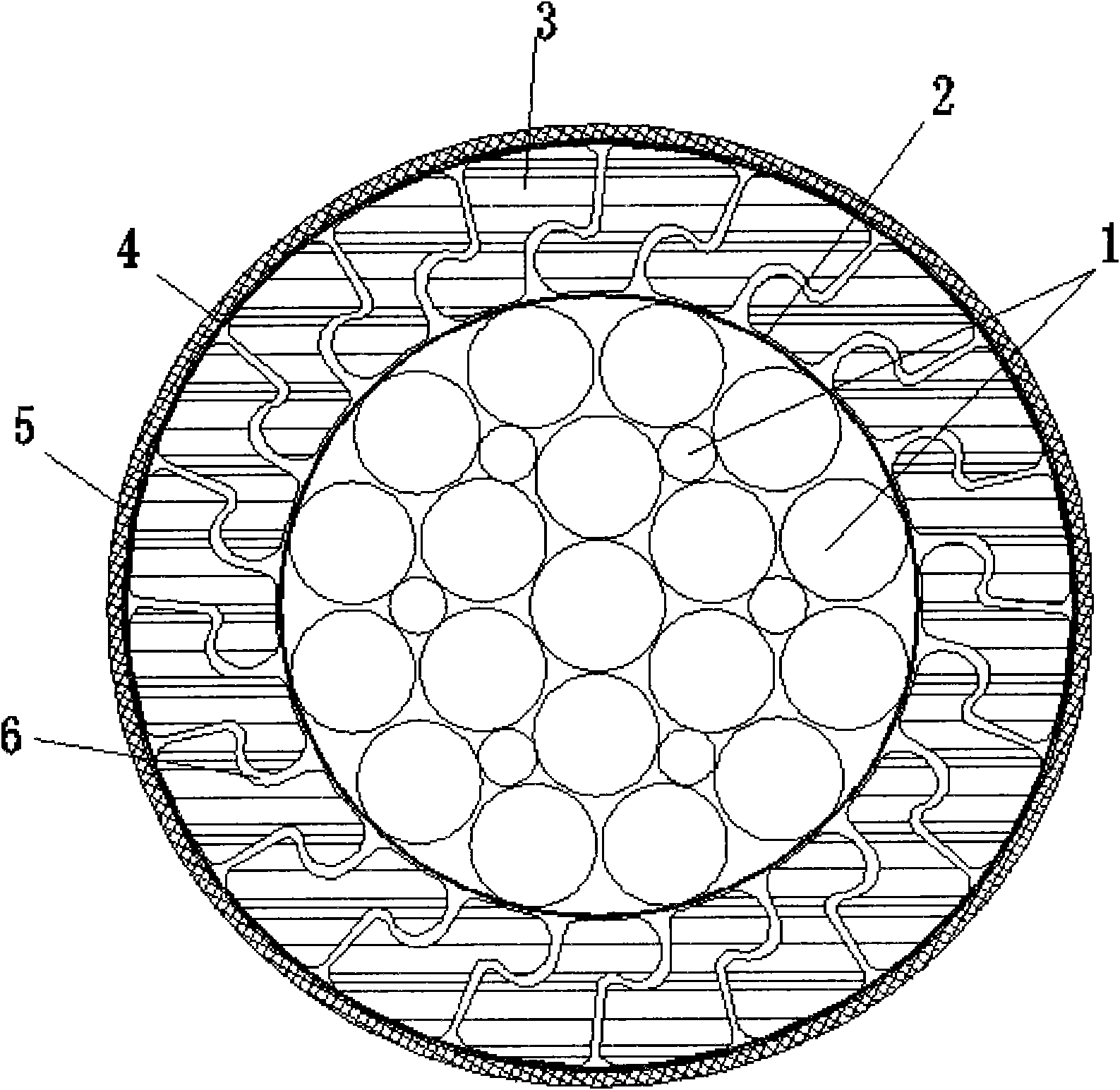 Composite inhaul cable with totally-closed carbon fiber wires and high-strength steel wire