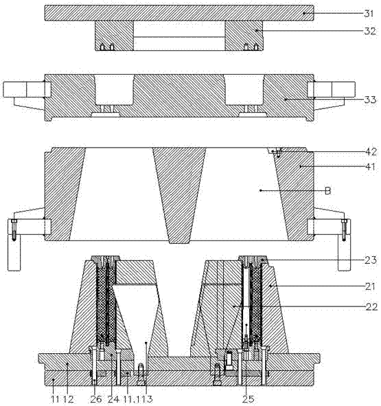 Bearing bush type gearbox elastic supporting automatic ejection die and automatic ejection method thereof