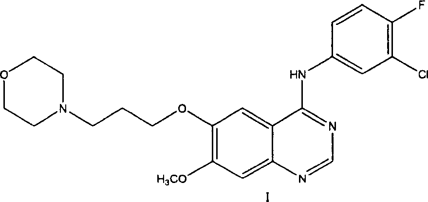 Preparation method of 4-(3-chlor-4-fluorobenzeneamidocyanogen)-7-methoxy-6-(3-morpholine oxypropyl)quinazoline