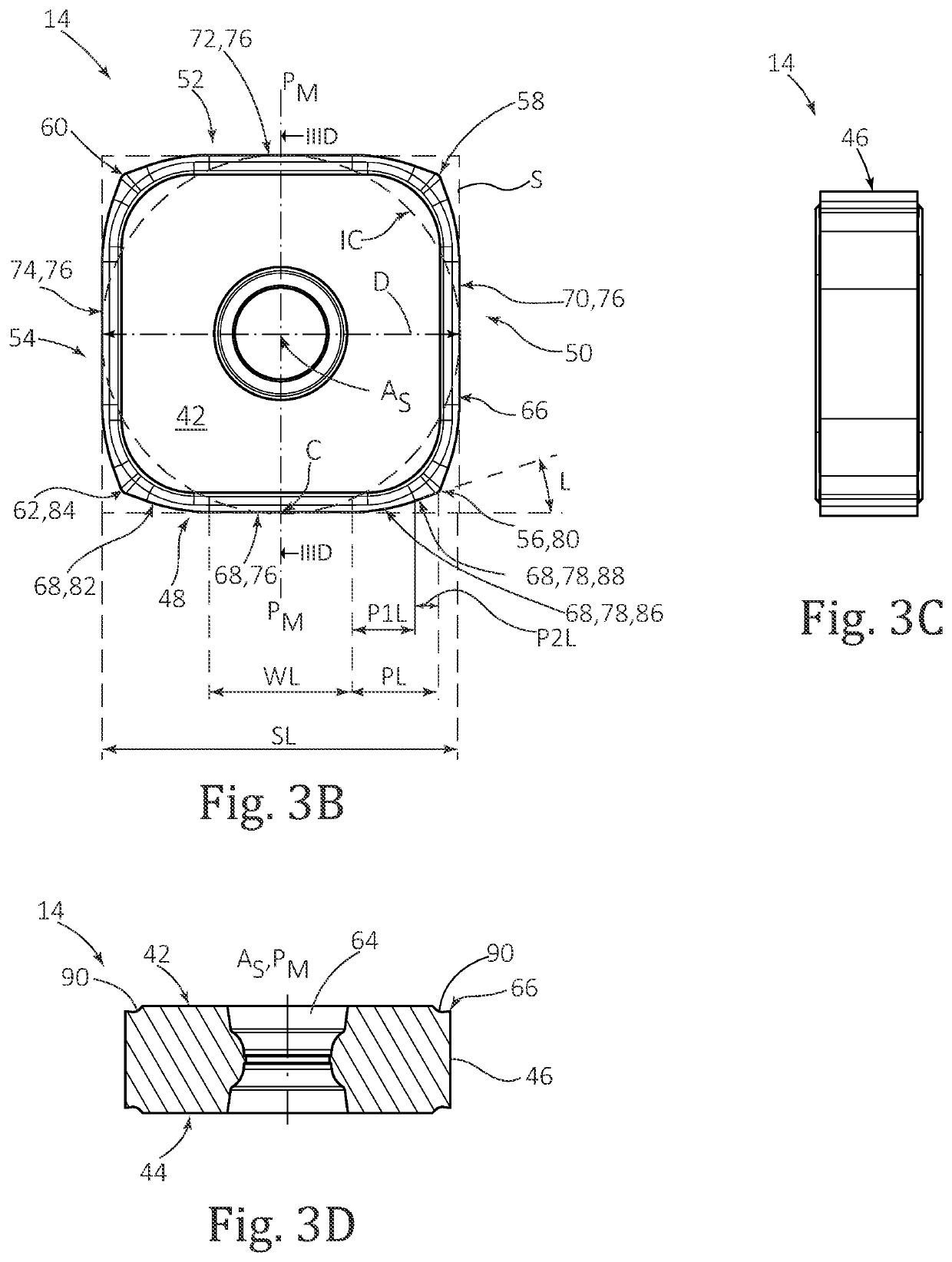 Square-shaped insert for bar-peeling and insert-holder tool for same