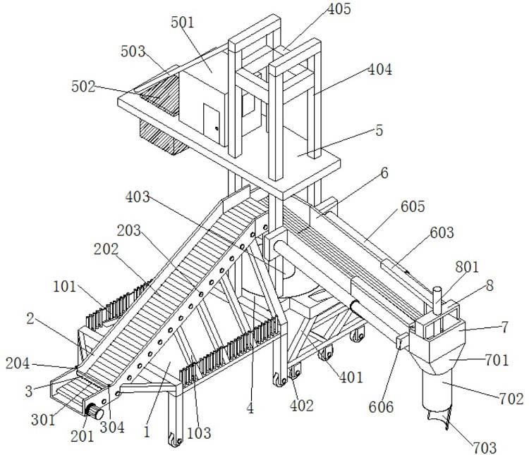 A plate-belt composite bulk material ship loader