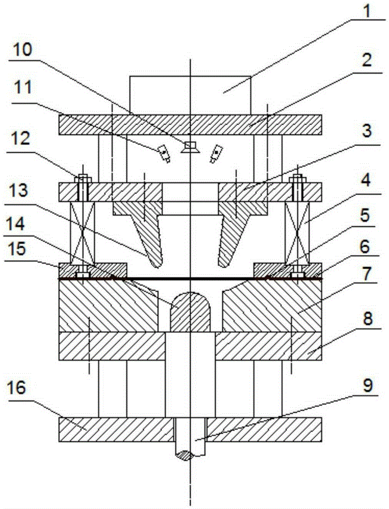 Forming limit measuring device under bilinear strain path and testing method