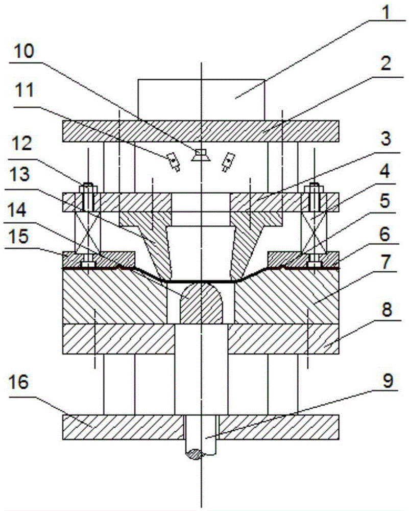 Forming limit measuring device under bilinear strain path and testing method