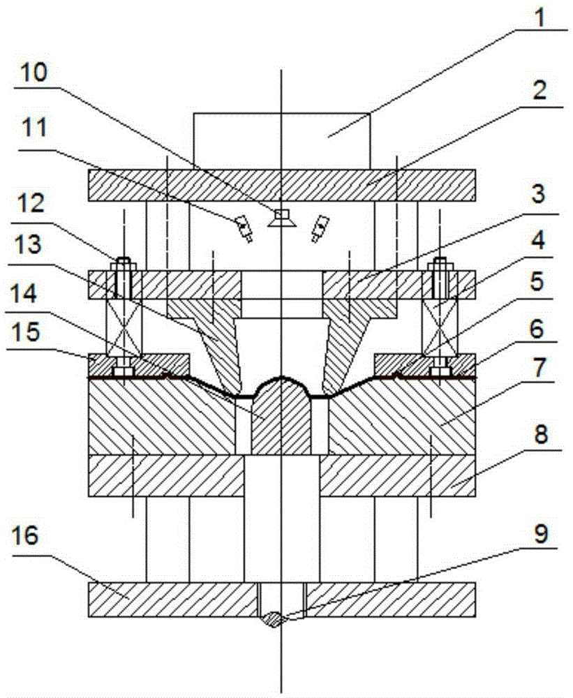 Forming limit measuring device under bilinear strain path and testing method