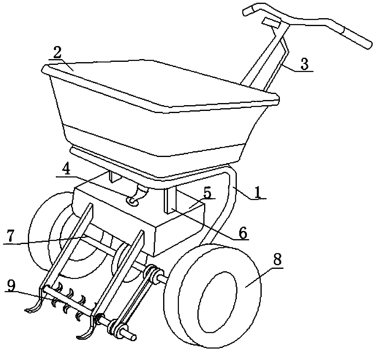 Novel hand-held chemical fertilizer spreading device